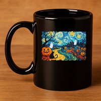 Funny Classic Van Gogh Inspired Halloween Scene 11oz C Handle Ceramic Mug