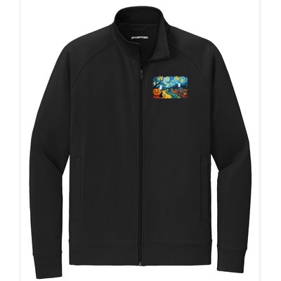 Funny Classic Van Gogh Inspired Halloween Scene Stretch Full-Zip Cadet Jacket