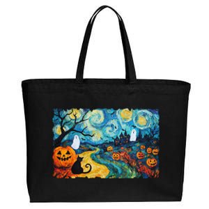 Funny Classic Van Gogh Inspired Halloween Scene Cotton Canvas Jumbo Tote