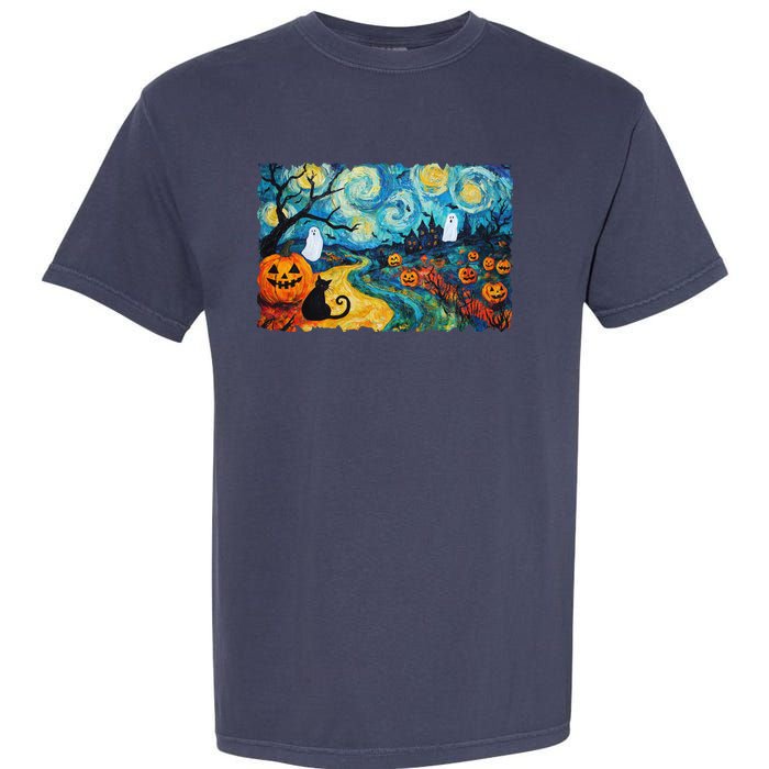 Funny Classic Van Gogh Inspired Halloween Scene Garment-Dyed Heavyweight T-Shirt