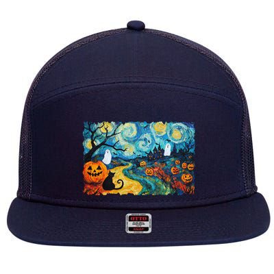 Funny Classic Van Gogh Inspired Halloween Scene 7 Panel Mesh Trucker Snapback Hat