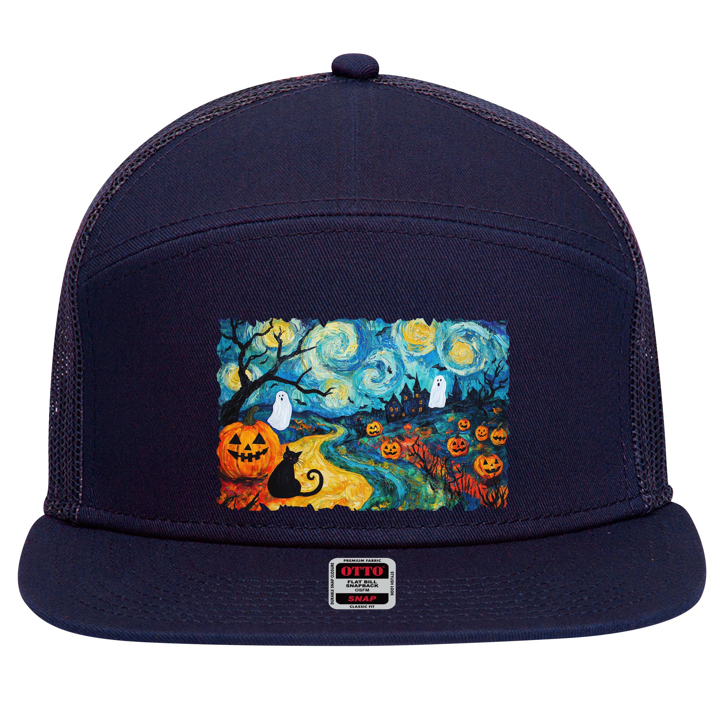 Funny Classic Van Gogh Inspired Halloween Scene 7 Panel Mesh Trucker Snapback Hat