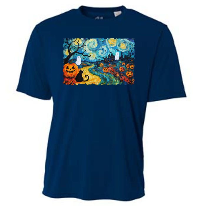 Funny Classic Van Gogh Inspired Halloween Scene Cooling Performance Crew T-Shirt