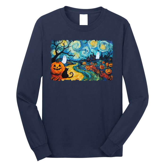 Funny Classic Van Gogh Inspired Halloween Scene Long Sleeve Shirt