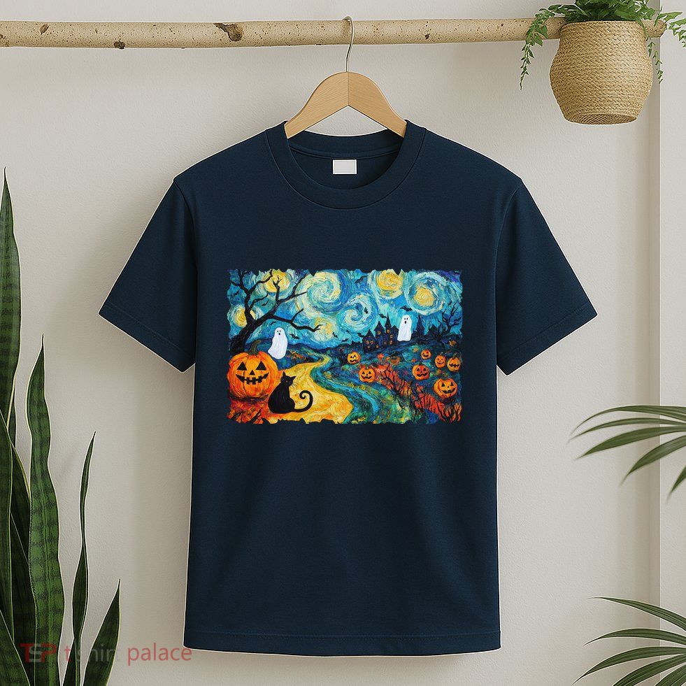 Funny Classic Van Gogh Inspired Halloween Scene T-Shirt
