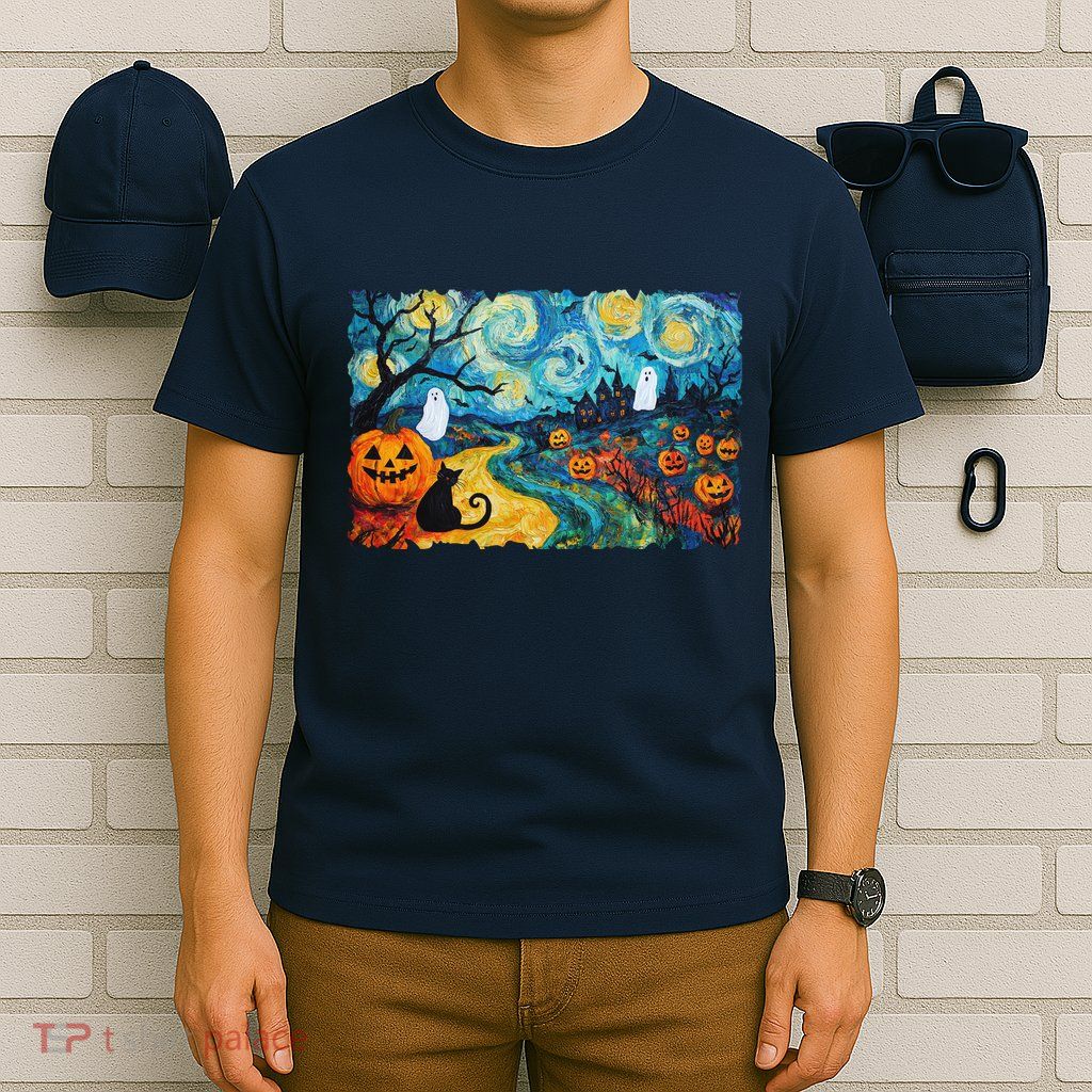 Funny Classic Van Gogh Inspired Halloween Scene T-Shirt
