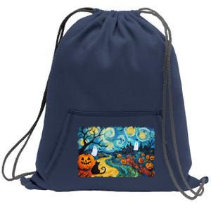 Funny Classic Van Gogh Inspired Halloween Scene Sweatshirt Cinch Pack Bag