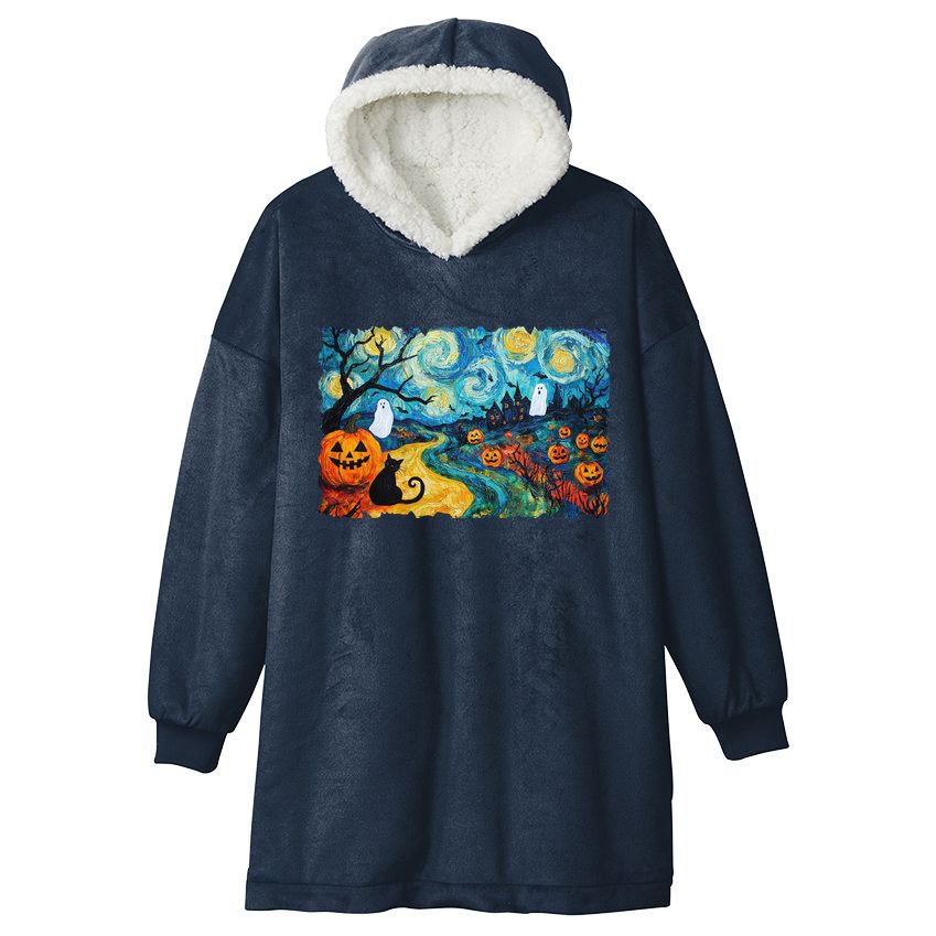 Funny Classic Van Gogh Inspired Halloween Scene Hooded Wearable Blanket