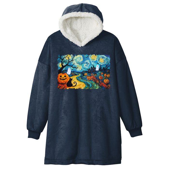 Funny Classic Van Gogh Inspired Halloween Scene Hooded Wearable Blanket