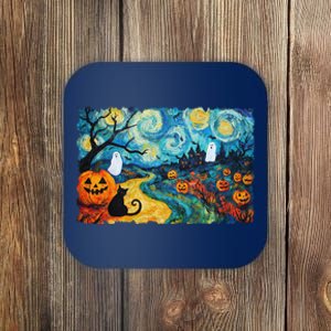 Funny Classic Van Gogh Inspired Halloween Scene Coaster