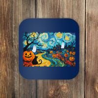 Funny Classic Van Gogh Inspired Halloween Scene Coaster