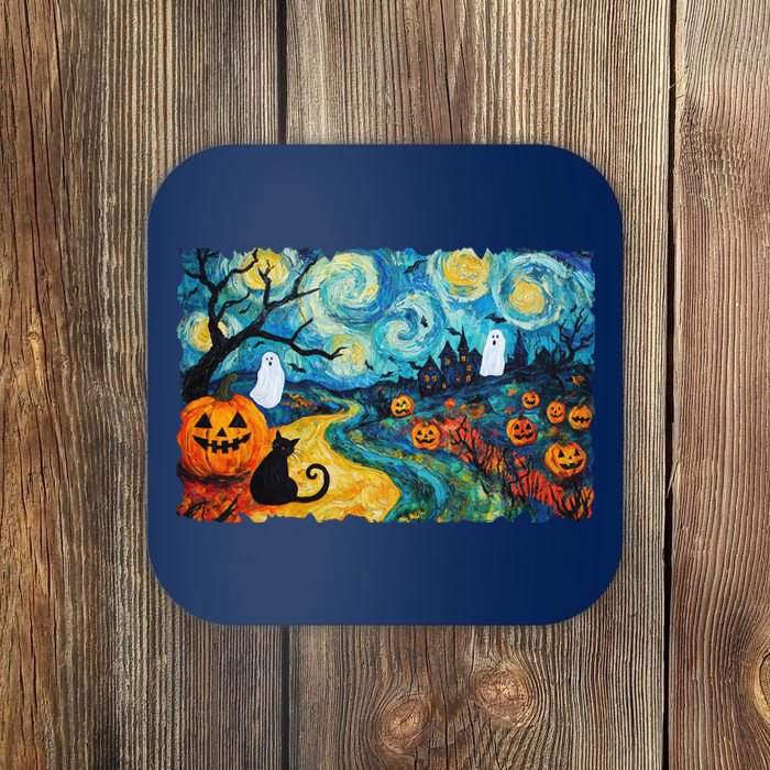 Funny Classic Van Gogh Inspired Halloween Scene Coaster