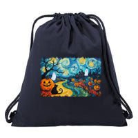 Funny Classic Van Gogh Inspired Halloween Scene Drawstring Bag