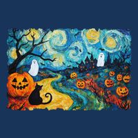 Funny Classic Van Gogh Inspired Halloween Scene Drawstring Bag