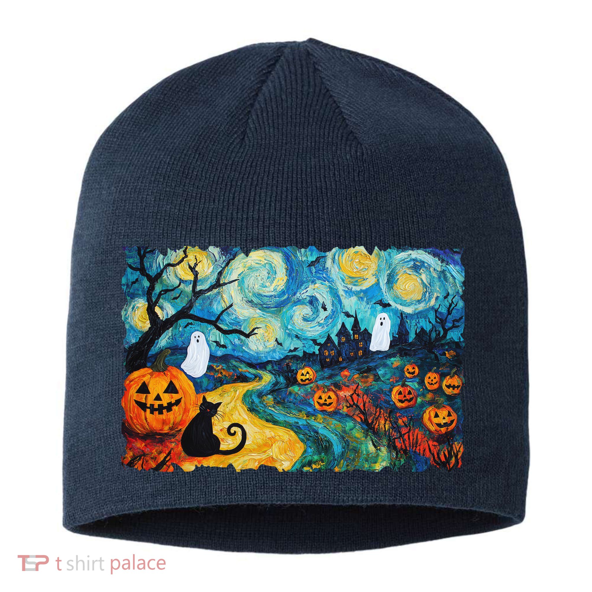 Funny Classic Van Gogh Inspired Halloween Scene Sustainable Beanie