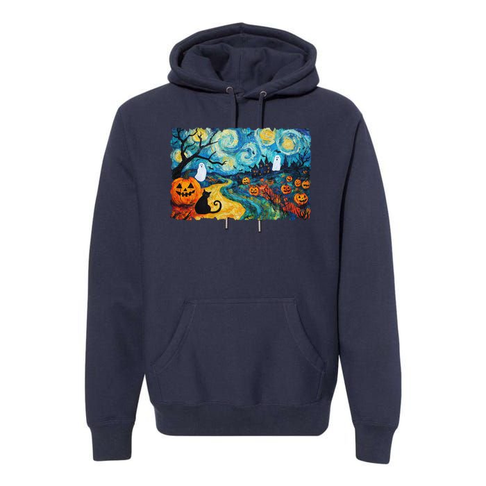 Funny Classic Van Gogh Inspired Halloween Scene Premium Hoodie