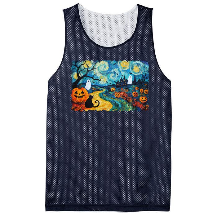 Funny Classic Van Gogh Inspired Halloween Scene Mesh Reversible Basketball Jersey Tank