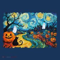 Funny Classic Van Gogh Inspired Halloween Scene Poster