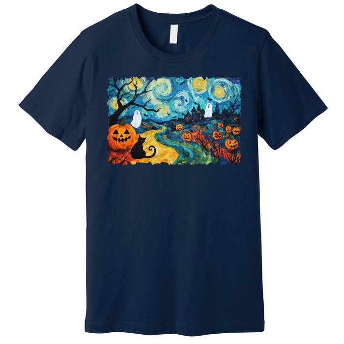 Funny Classic Van Gogh Inspired Halloween Scene Premium T-Shirt