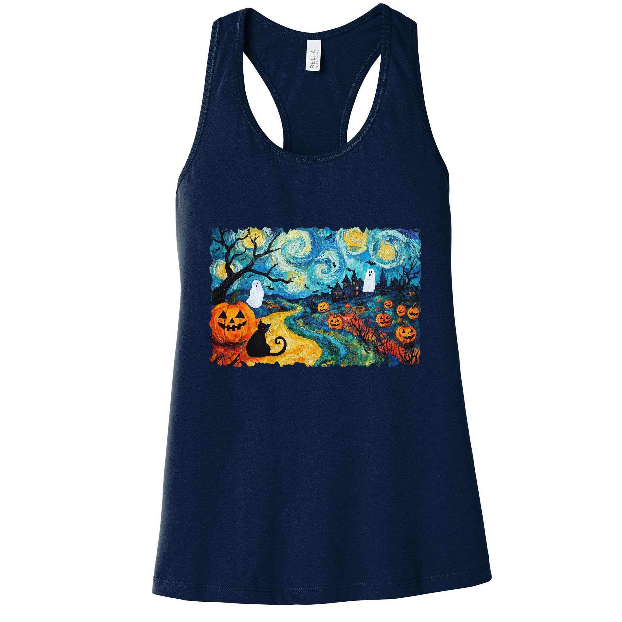 Funny Classic Van Gogh Inspired Halloween Scene Womens Tank Top