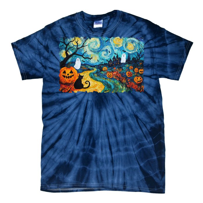 Funny Classic Van Gogh Inspired Halloween Scene Tie-Dye T-Shirt