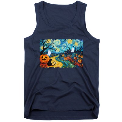 Funny Classic Van Gogh Inspired Halloween Scene Tank Top