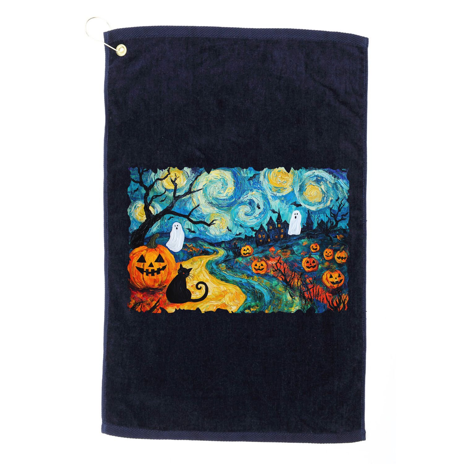 Funny Classic Van Gogh Inspired Halloween Scene Golf Towel