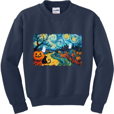 Funny Classic Van Gogh Inspired Halloween Scene Kids Sweatshirt