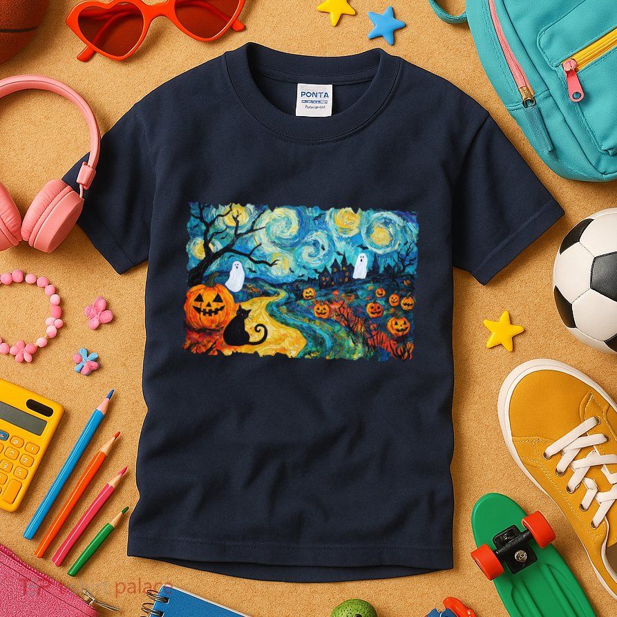 Funny Classic Van Gogh Inspired Halloween Scene Kids T-Shirt