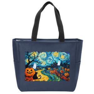 Funny Classic Van Gogh Inspired Halloween Scene Zip Tote Bag