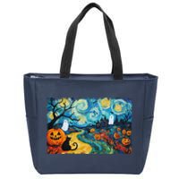 Funny Classic Van Gogh Inspired Halloween Scene Zip Tote Bag