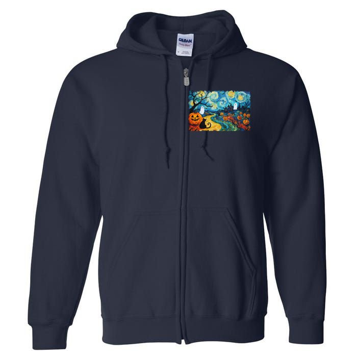 Funny Classic Van Gogh Inspired Halloween Scene Full Zip Hoodie