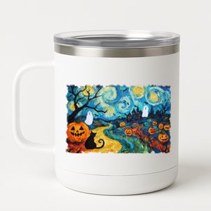 Funny Classic Van Gogh Inspired Halloween Scene 12 oz Stainless Steel Tumbler Cup