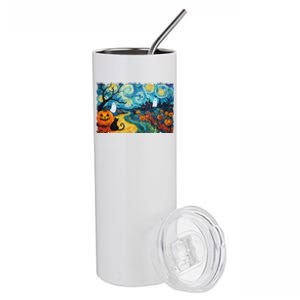 Funny Classic Van Gogh Inspired Halloween Scene Stainless Steel Tumbler