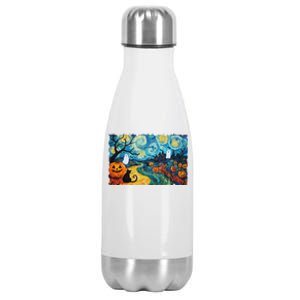 Funny Classic Van Gogh Inspired Halloween Scene Stainless Steel Insulated Water Bottle