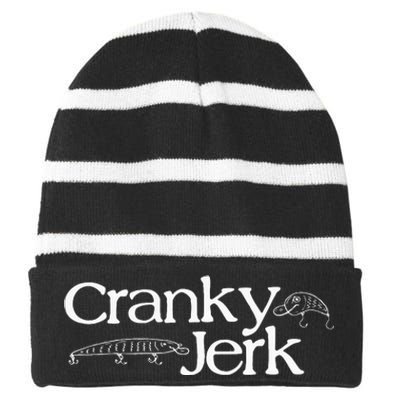 Funny Cranky Vintage Outdoor Fishing Lure Striped Beanie with Solid Band