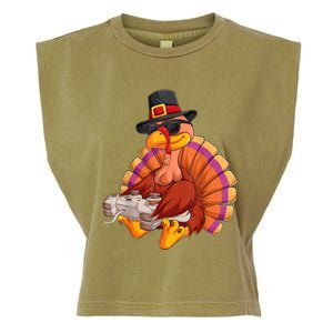 Funny Cute Video Game Thanksgiving Turkey Gamer Boys Ns Gaming Garment-Dyed Women's Muscle Tee