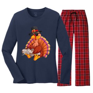 Funny Cute Video Game Thanksgiving Turkey Gamer Boys Ns Gaming Women's Long Sleeve Flannel Pajama Set 