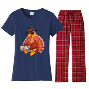 Funny Cute Video Game Thanksgiving Turkey Gamer Boys Ns Gaming Women's Flannel Pajama Set