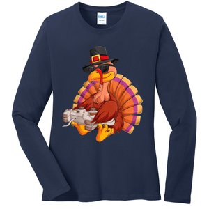 Funny Cute Video Game Thanksgiving Turkey Gamer Boys Ns Gaming Ladies Long Sleeve Shirt