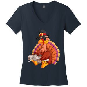 Funny Cute Video Game Thanksgiving Turkey Gamer Boys Ns Gaming Women's V-Neck T-Shirt