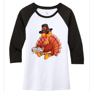 Funny Cute Video Game Thanksgiving Turkey Gamer Boys Ns Gaming Women's Tri-Blend 3/4-Sleeve Raglan Shirt