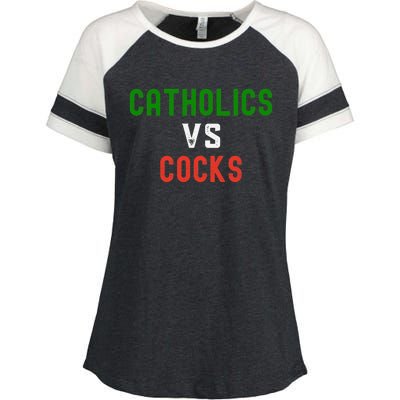 Funny Catholics VS Cocks Religious Enza Ladies Jersey Colorblock Tee