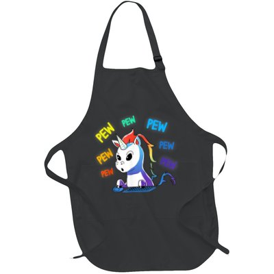 Funny Cute Video Gaming Rainbow Unicorn Pew Pew Full-Length Apron With Pockets