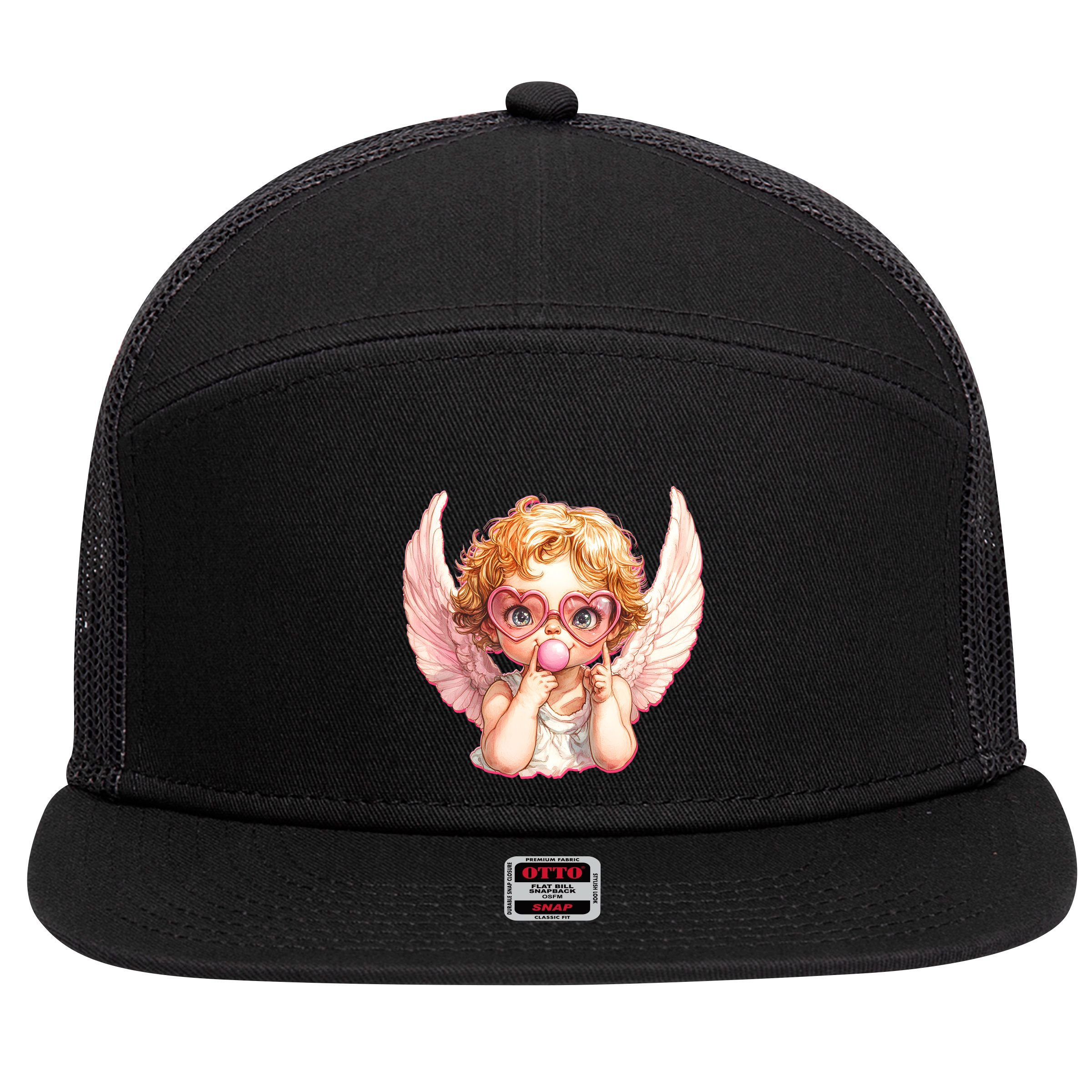 Funny Cute Valentines Day Cupid Bubble Gum 7 Panel Mesh Trucker Snapback Hat