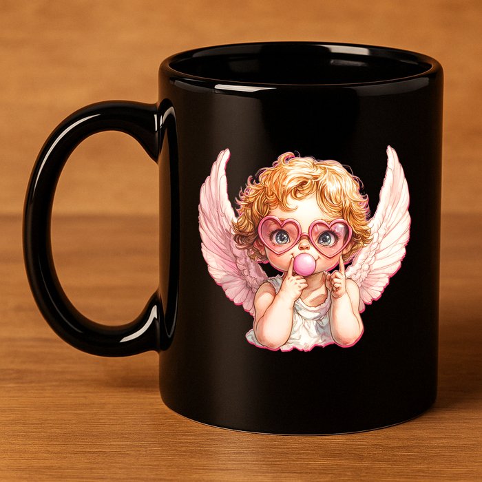 Funny Cute Valentines Day Cupid Bubble Gum 11oz C Handle Ceramic Mug