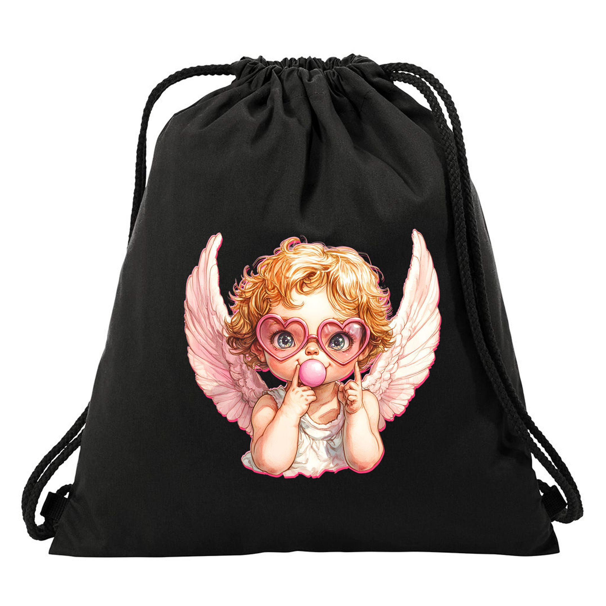 Funny Cute Valentines Day Cupid Bubble Gum Drawstring Bag
