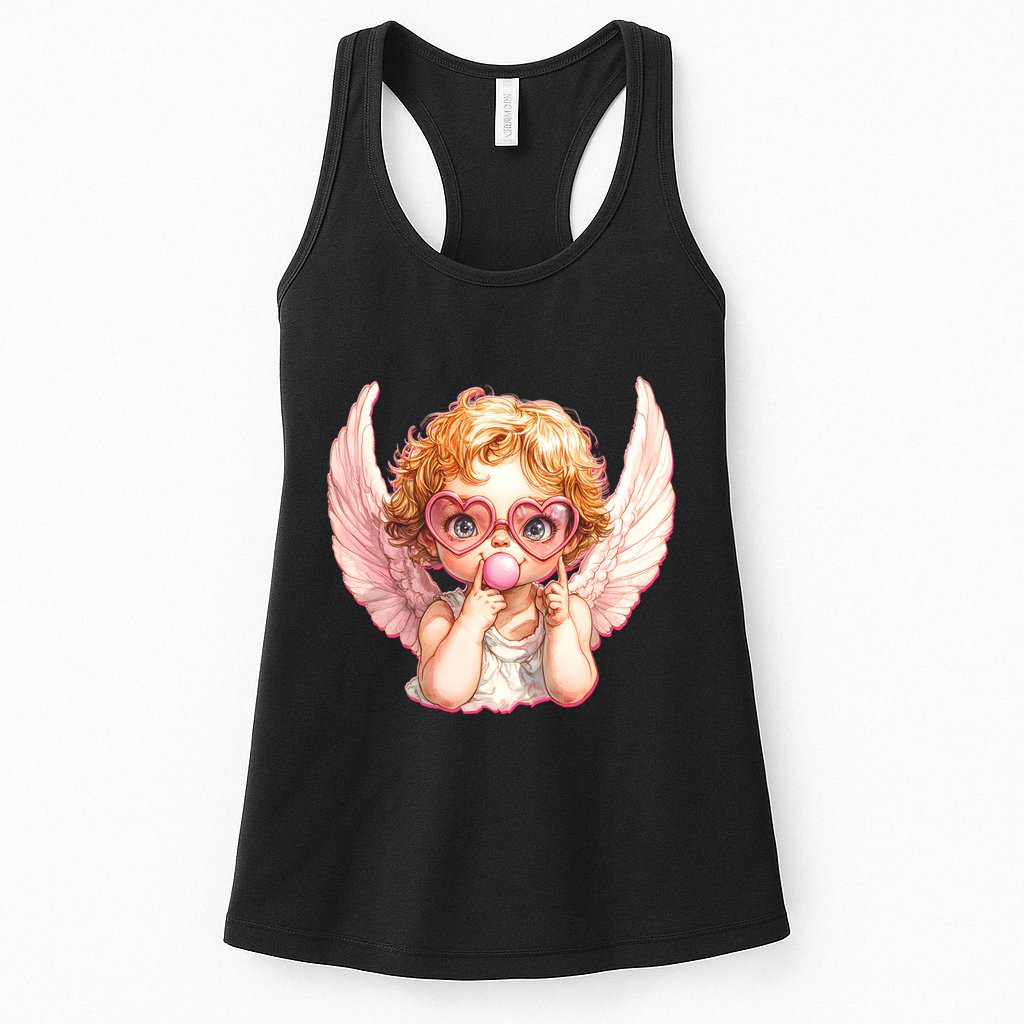 Funny Cute Valentines Day Cupid Bubble Gum Womens Tank Top