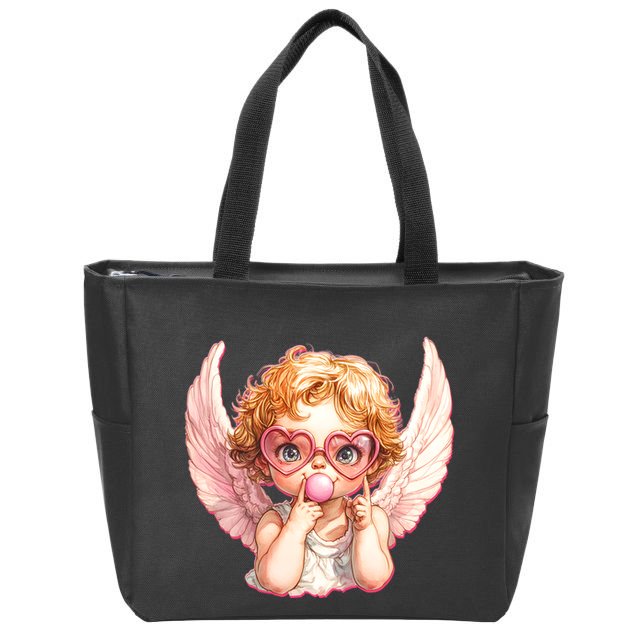 Funny Cute Valentines Day Cupid Bubble Gum Zip Tote Bag