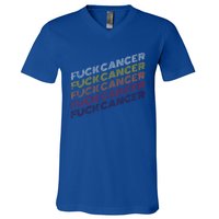 Fuck Cancer Vintage Retro Breast Cancer Awareness Gift Cool Gift V-Neck T-Shirt